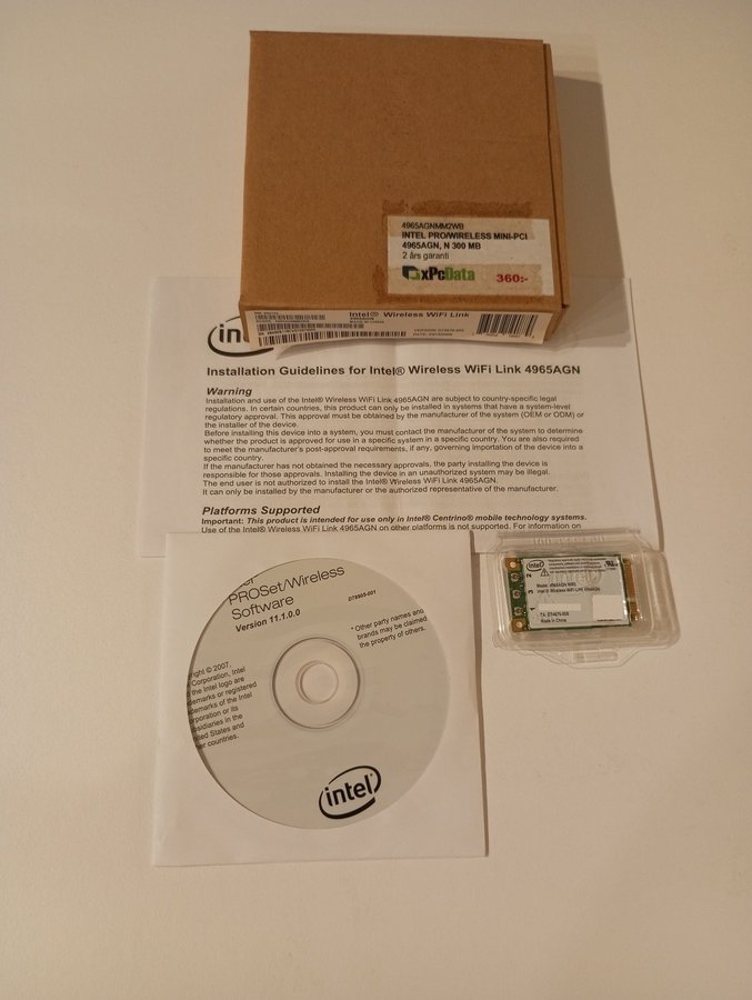 Intel Pro Wireless WIFI Link mini PCI kort modell 4965AGN MM2 CD ROM skiva ingår