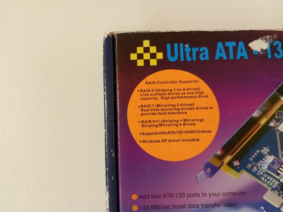 Ultra ATA 133 IDE PCI Controller kort stödjer ULTRA ATA 100/66/33 samt RAID