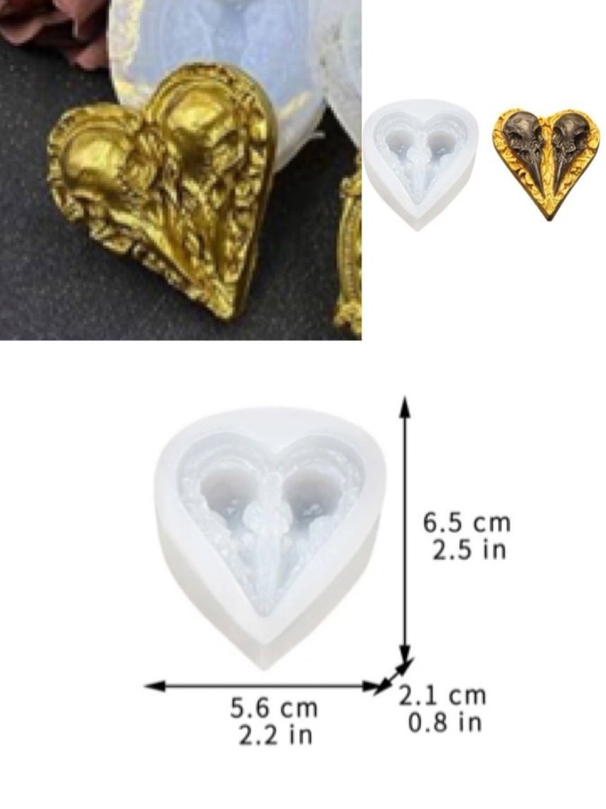 form med 2 Grymma Ravenfågel huvud i hjärta silikon form /gjutform