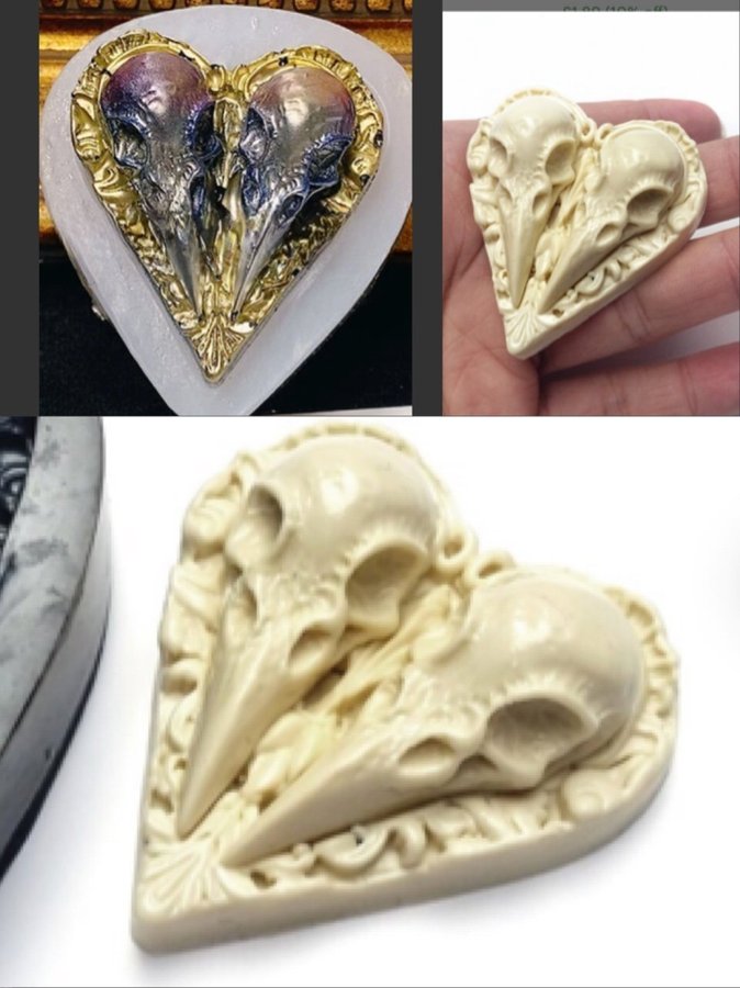 form med 2 Grymma Ravenfågel huvud i hjärta silikon form /gjutform