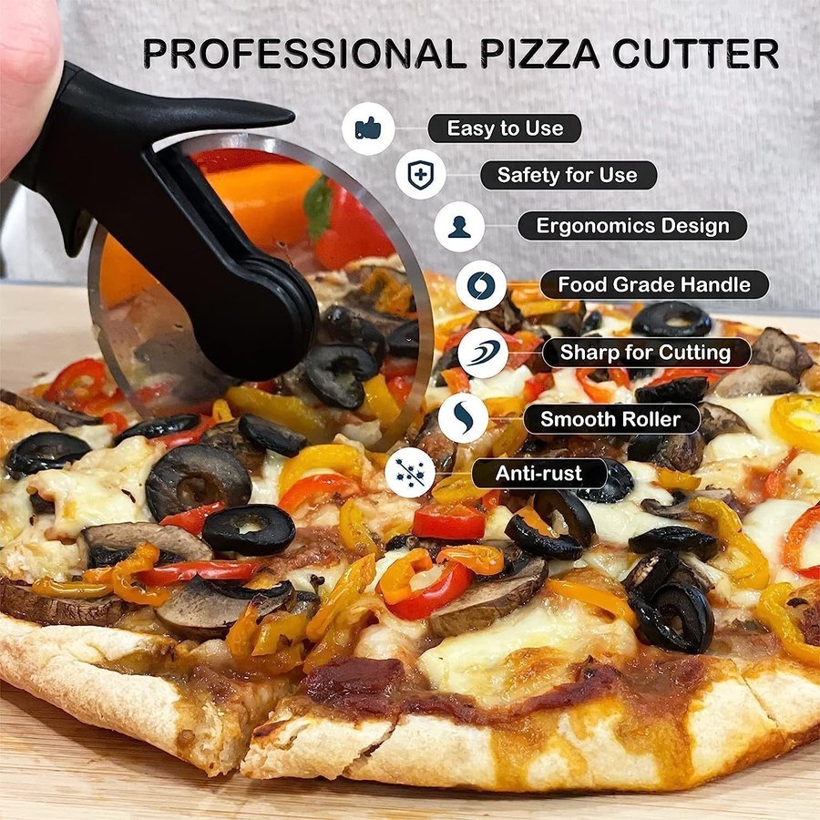 Pizzaskärare svart pizza pizzahjul köksredskap