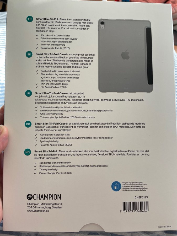 iPad Air (2020) fodral: Champion smart slim Tri-Fold Case