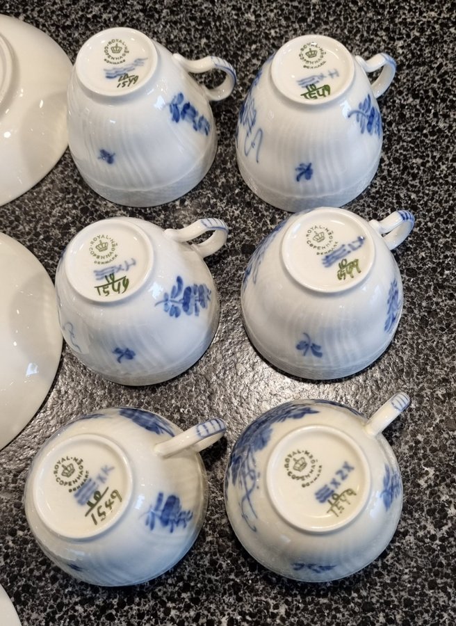 6 Kaffekoppar Blå Blomster Royal Copenhagen Danmark