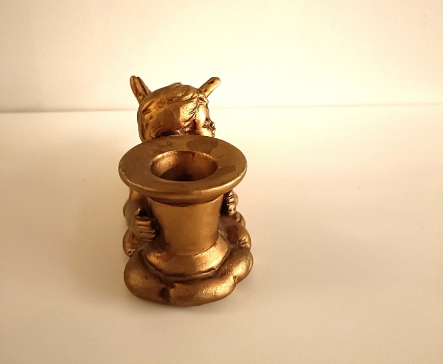 Vintage CHERUB / ANGEL GOLD KERAMISK LJUSHÅLLARE (Candle Holder)