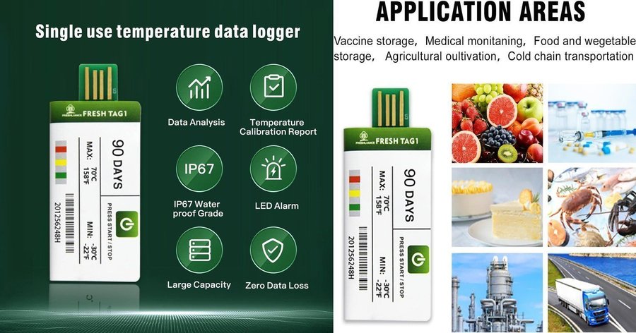 NY USB temp-datalogger med 30000 avläsningar | 180 dagar | PDF CSV rapporter