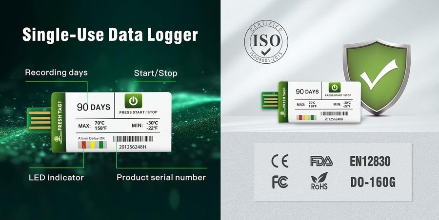 NY USB temp-datalogger med 30000 avläsningar | 180 dagar | PDF CSV rapporter