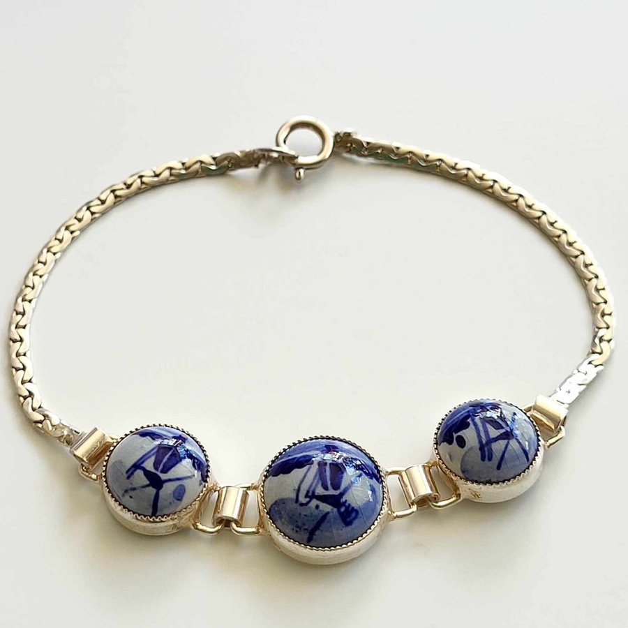 Vackert äldre silver armband Delft porslin 18 cm Stämplad: 835