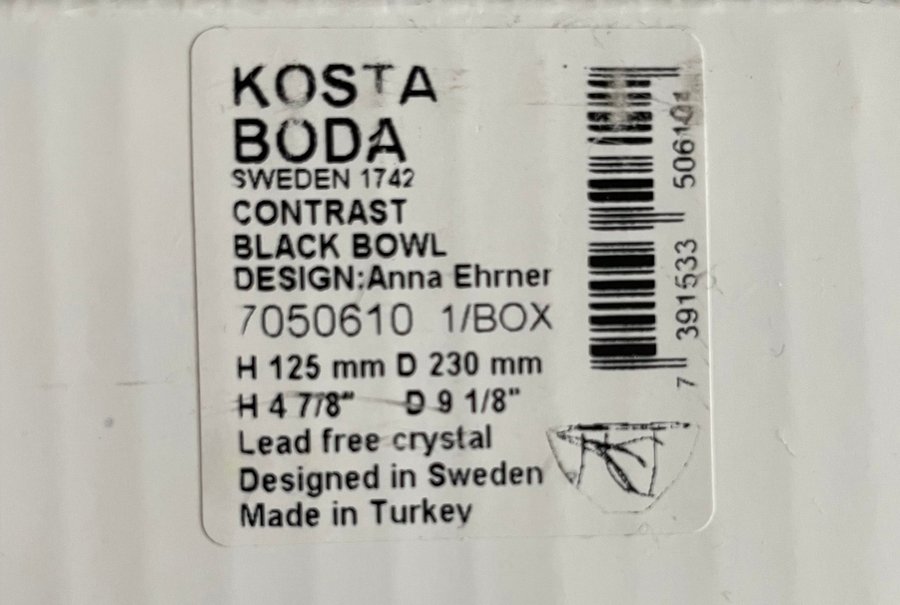 Costa Boda skål svart 23 cm