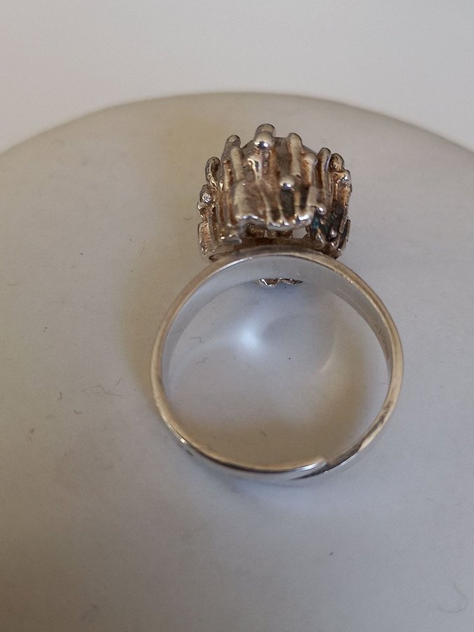 Vintage RING äkta silver 830 BERGKRISTALL stl 17 reglerbar skena Finland ?