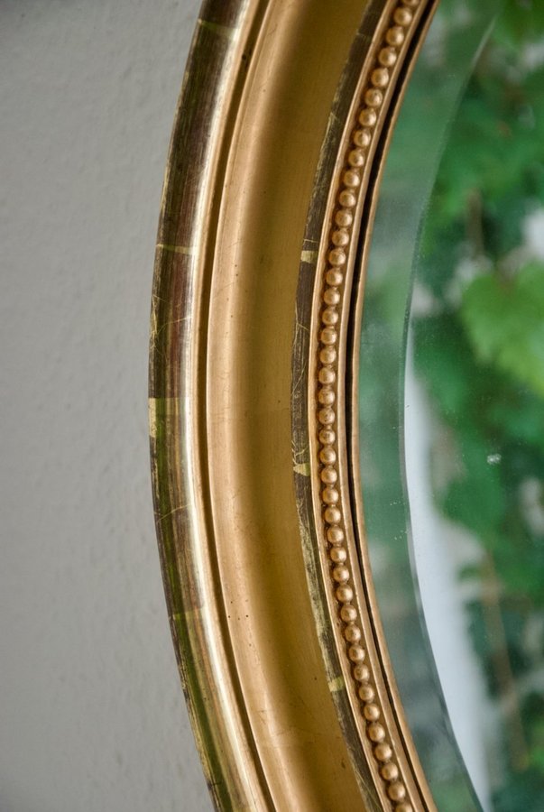 Antik oval spegel förgylld retro vintage fasettslipad