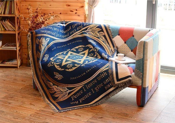 Blue Six Star Camping Carpet Sofa Chair Blanket Shawl tapestry130*160cm