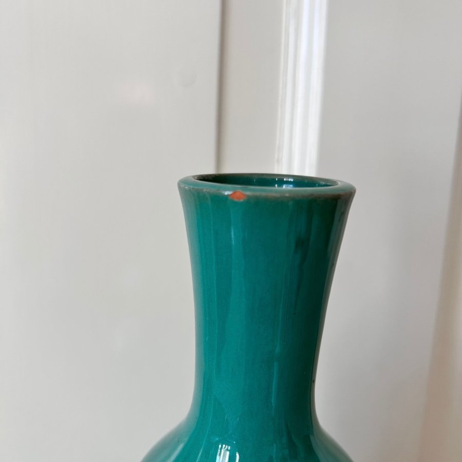 Fint Formad Keramikvas Vas Keramik Grön Glasyr Retro Vintage