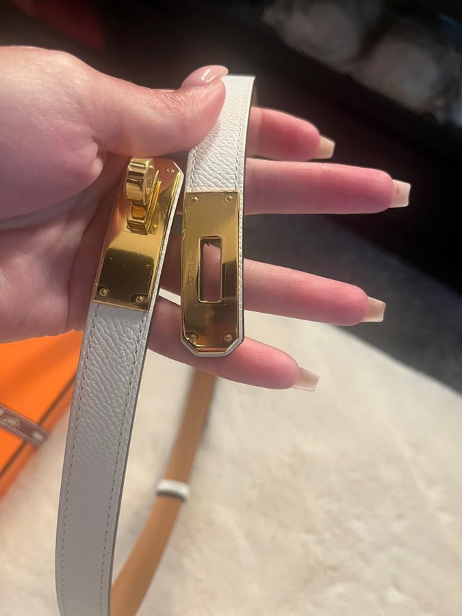 Hermes Kelly belt vitt med guld pläterade spännen -Nytt