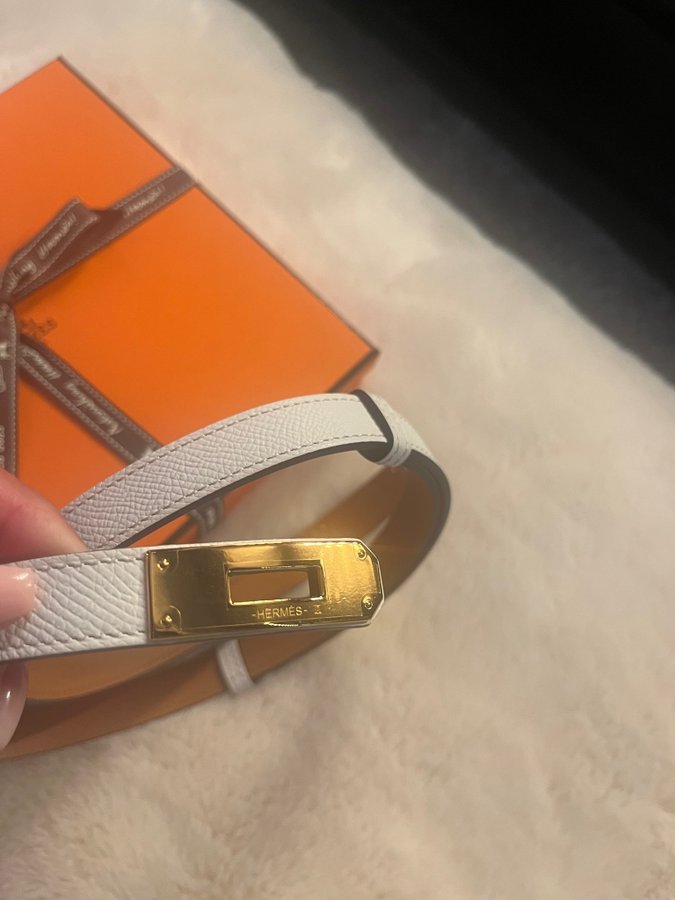 Hermes Kelly belt vitt med guld pläterade spännen -Nytt