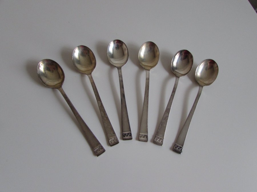 6 skedar kaffesked prima NS patina nysilver Utrop 1kr!