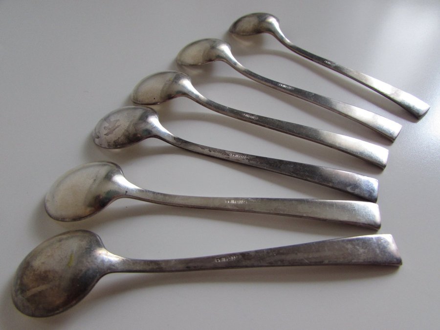 6 skedar kaffesked prima NS patina nysilver Utrop 1kr!