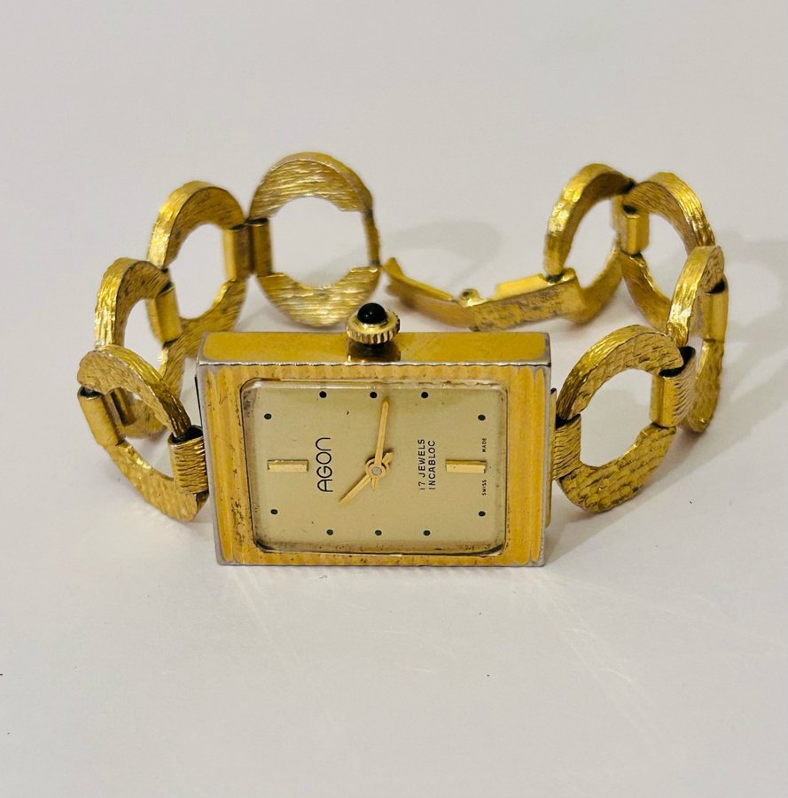 Vacker Vintage AGON 17 Jewels Incabloc armbandsur MEKANISK Guld pläterad