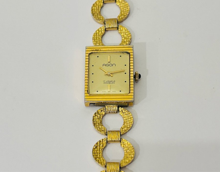 Vacker Vintage AGON 17 Jewels Incabloc armbandsur MEKANISK Guld pläterad