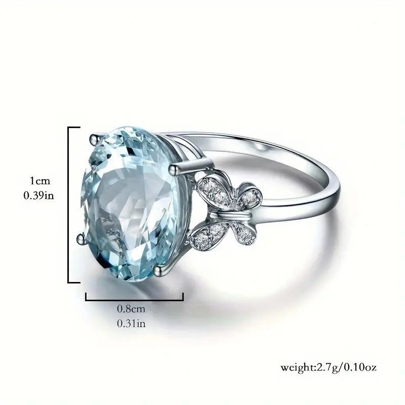 1 Natural Aquamarine Zircon Butterfly Ring For Men And Women Couples saiz 8