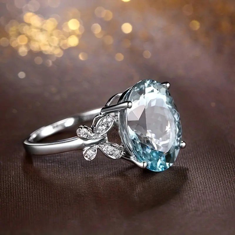 1 Natural Aquamarine Zircon Butterfly Ring For Men And Women Couples saiz 8