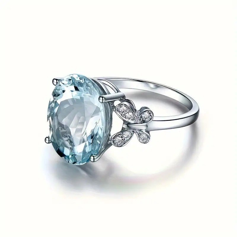 1 Natural Aquamarine Zircon Butterfly Ring For Men And Women Couples saiz 8