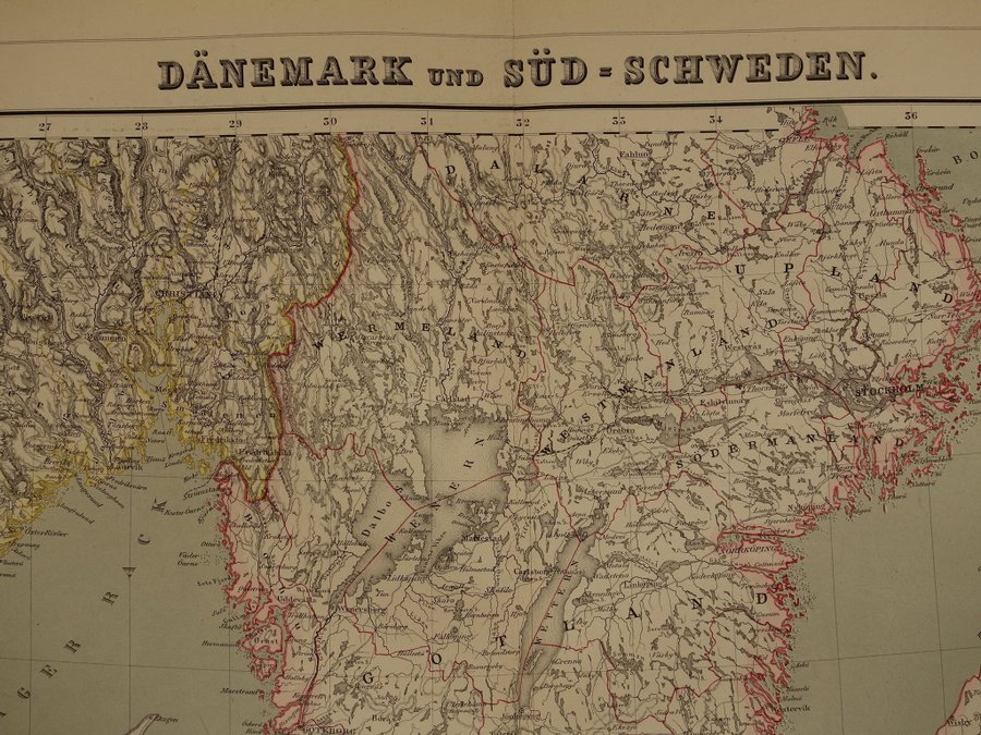1860 vintage antik gammal karta över Sverige Norge Danmark 50x62c stora kartor