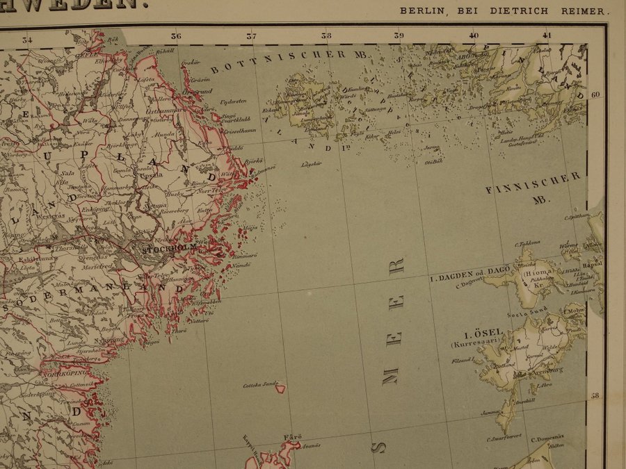 1860 vintage antik gammal karta över Sverige Norge Danmark 50x62c stora kartor