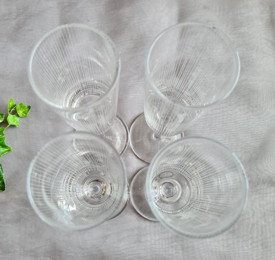 VINTAGE Champagneglas 4st RETRO Glas med Handslipade Ränder Höjd: 23 cm MKT FINA