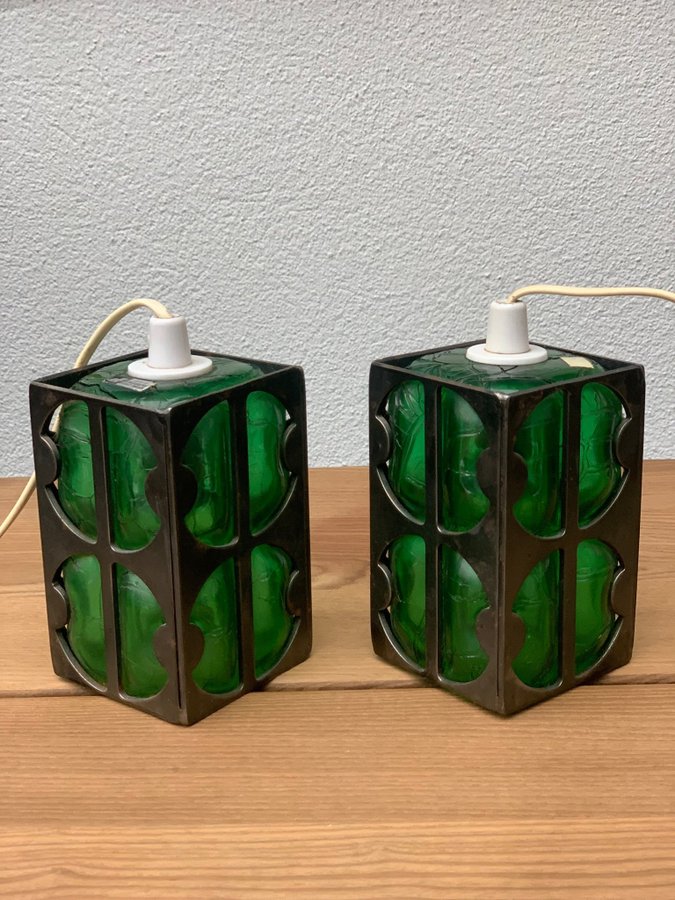 Fönsterlampor Ateljé Engberg Urshult Grön glas Smide 1960-tal