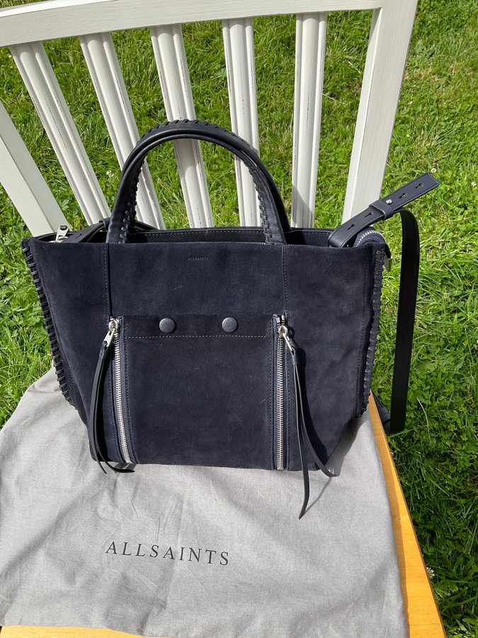 NY marinblå väska från AllSaints läder mocka skinn bag handbag Tote shoppingbag
