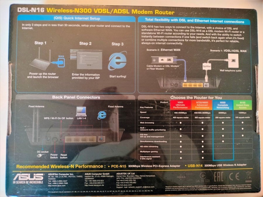 ASUS DSL-N16 Wireless Modem/router (NY/inplastad)