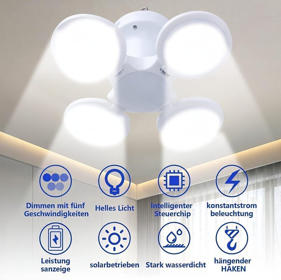 NY Solcell LED vikbart campingljus | 5 lägen | IPX4 | USB-laddbar | 1200mAh