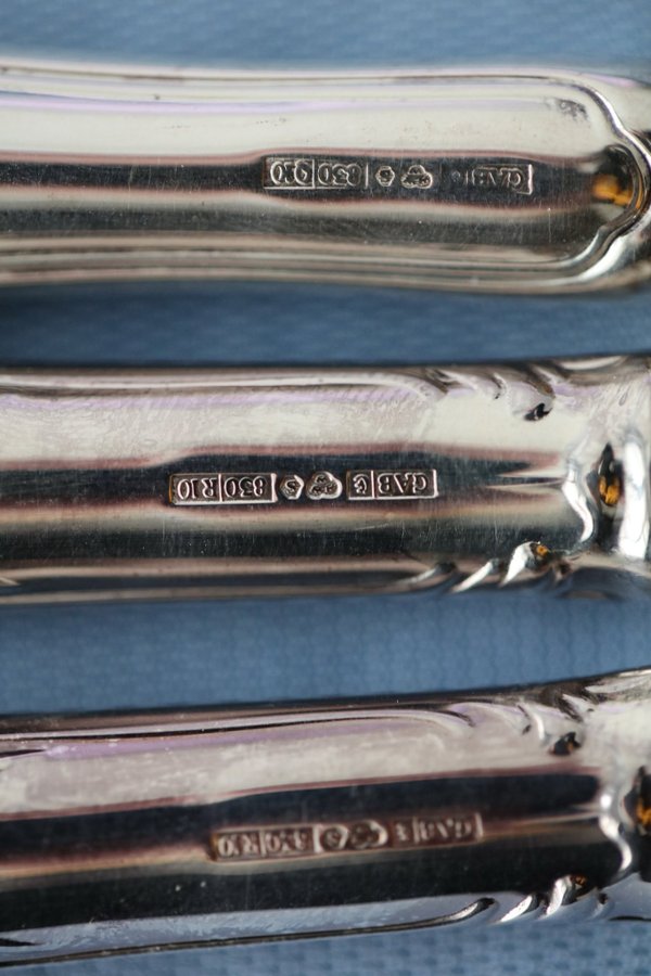 Äkta silver - Prins Albert och Vasa - GAB bordsknivar 3st - 203-211mm - 214g