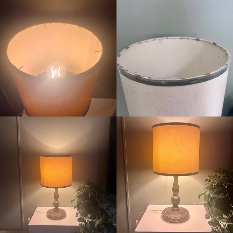 Bordslampa mässing med cylindrisk lampskärm - VINTAGE
