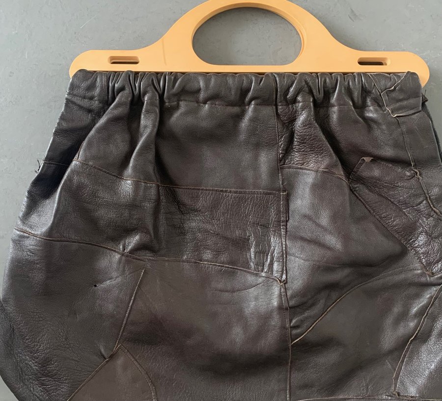 Vintage 70-tal skinnväska trä handtag tote shopping väska boho sommar