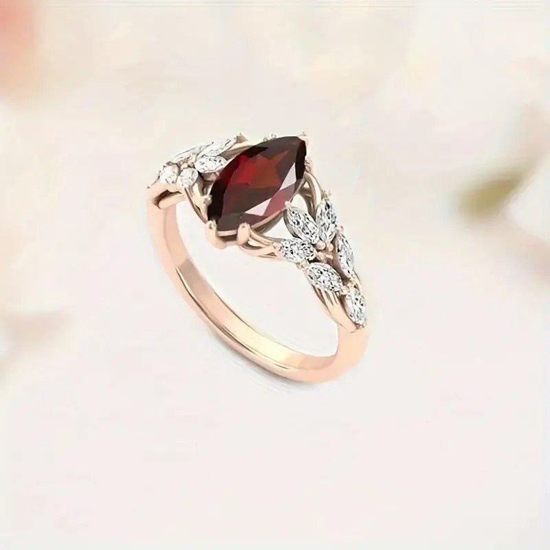 Maroon Oval Cubic Zirconia Ring Women's Daily Wear  Stylish  Luxurious saiz 8