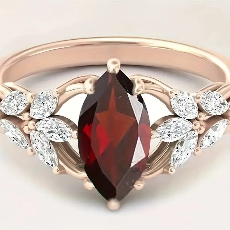 Maroon Oval Cubic Zirconia Ring Women's Daily Wear  Stylish  Luxurious saiz 8