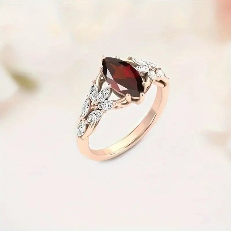 Maroon Oval Cubic Zirconia Ring Women's Daily Wear  Stylish  Luxurious saiz 8