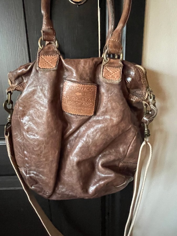 Klassisk boho retro vintage väska CAMPOMAGGI flätad läder skinn