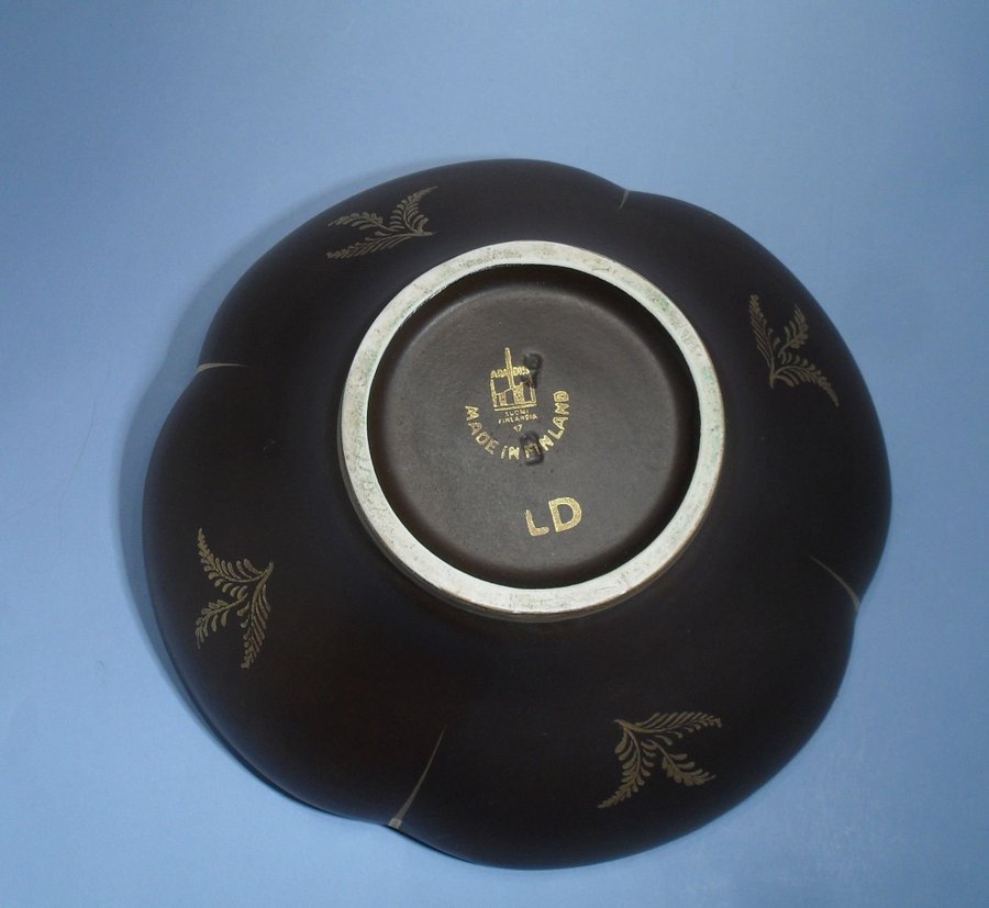 Arabia Art deco skål brun med guldfärgad dekor modell LD 1930 tal
