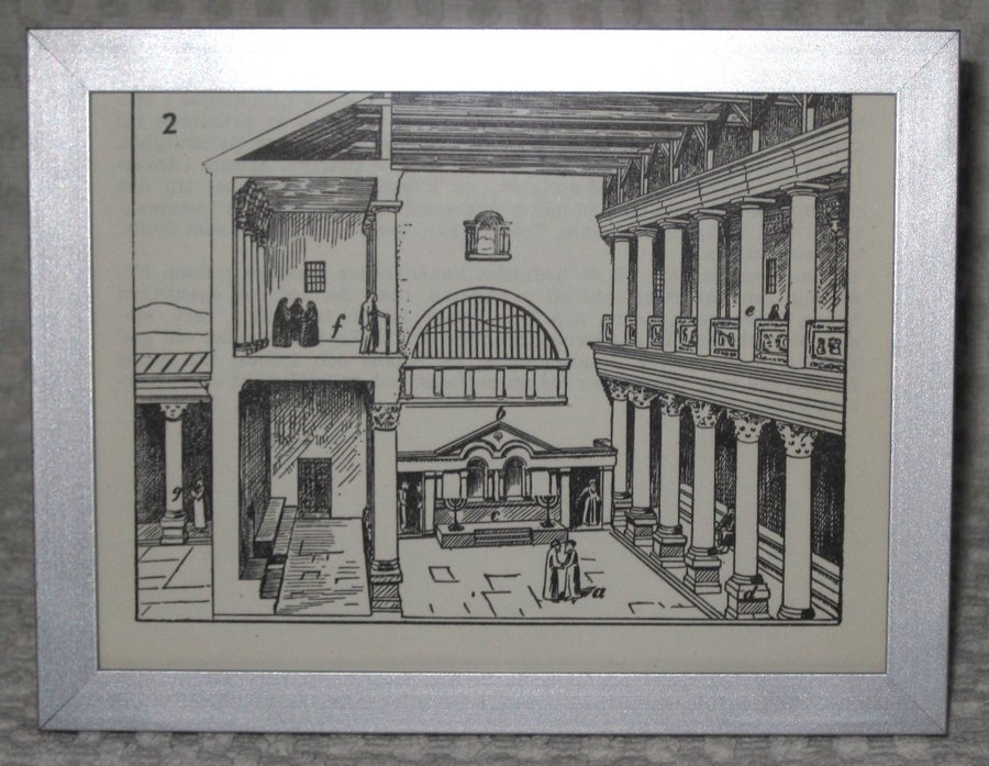 Tavla med inramad bokillustration av J de Vries 1960-tal antik synagoga