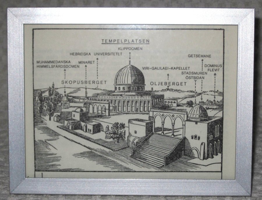 Tavla m inramad bokillustration av J de Vries 60-tal tempelplatsen Jerusalem