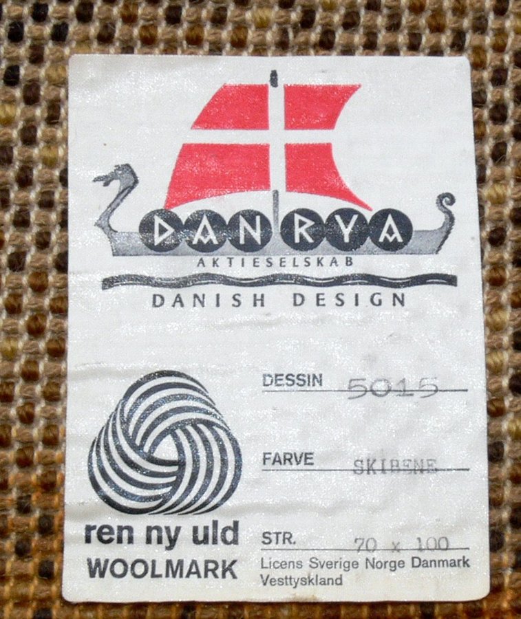 Ovanlig snygg ryamatta med segelbåt Dan Rya Danmark retro