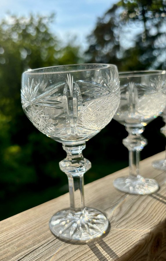 5 st sherry glas /Likörglas Kupor Slipade Retro Kristall