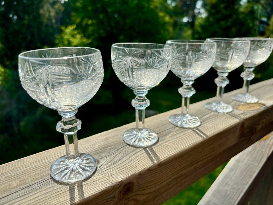 5 st sherry glas /Likörglas Kupor Slipade Retro Kristall