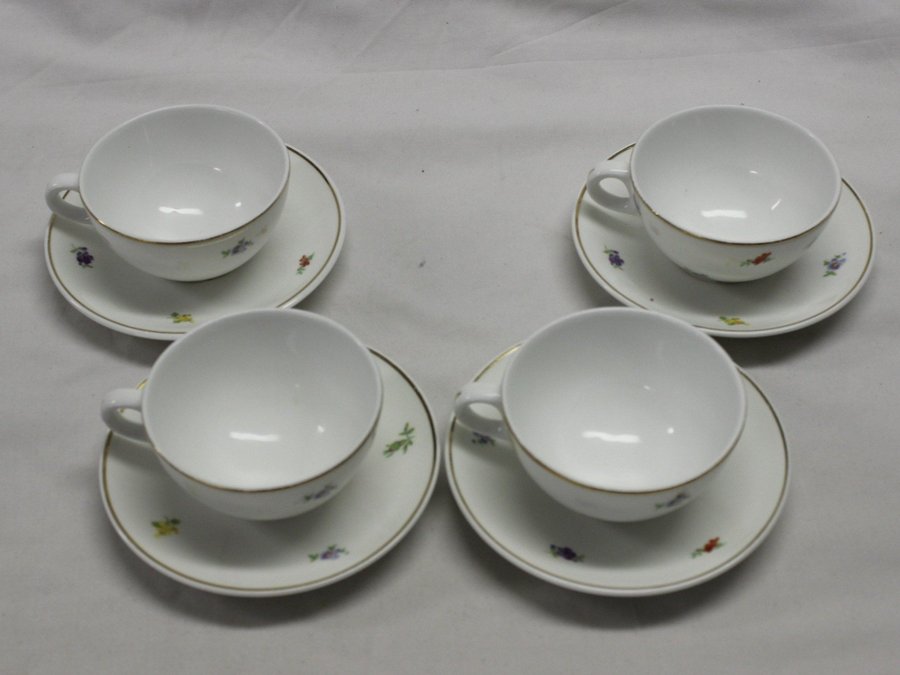 4 Kaffekopp Kaffekoppar m Fat Gustavsberg Meissen Wilhelm Kåge ? 1939 - 1971