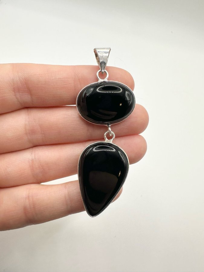 Silver hänge till halsband med Onyx Sten Ädelsten 925 Silver