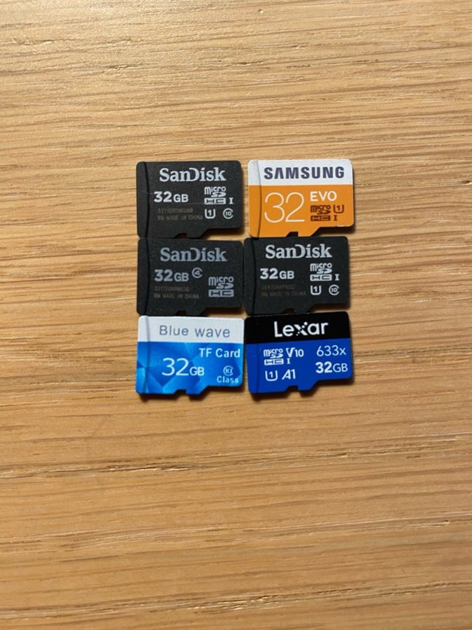 6 st 32GB MicroSD-kort (SanDisk Samsung Lexar Blue Wave)