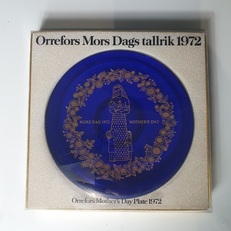 Vacker ORREFORS Mors dag tallrik år 1972 - Retro 70tal - Koboltblå Samlar Rare