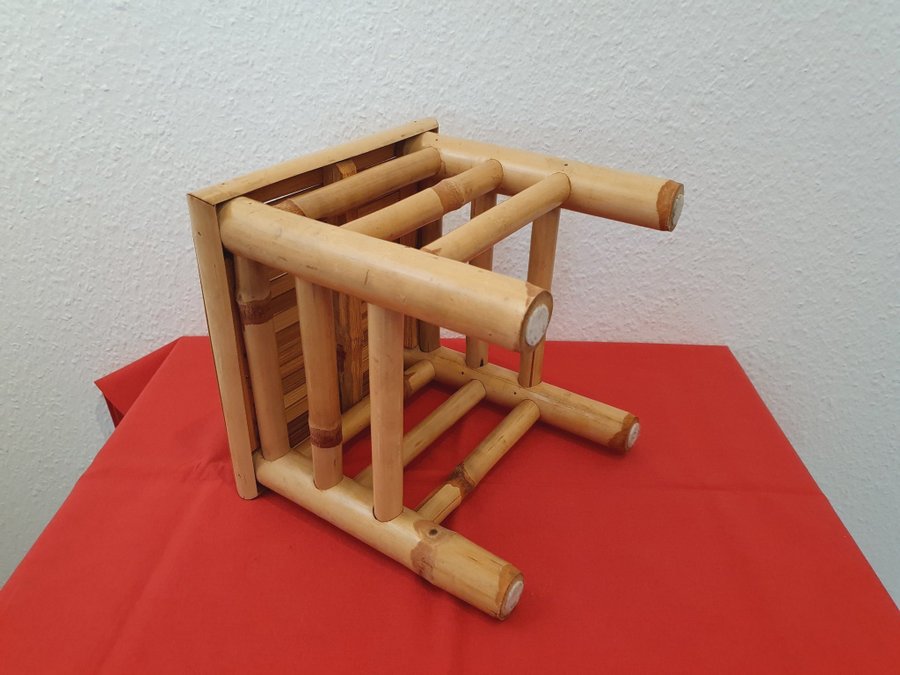 Retro Vintage Piedestal Blombord Mini Stol i Rotting Bambu